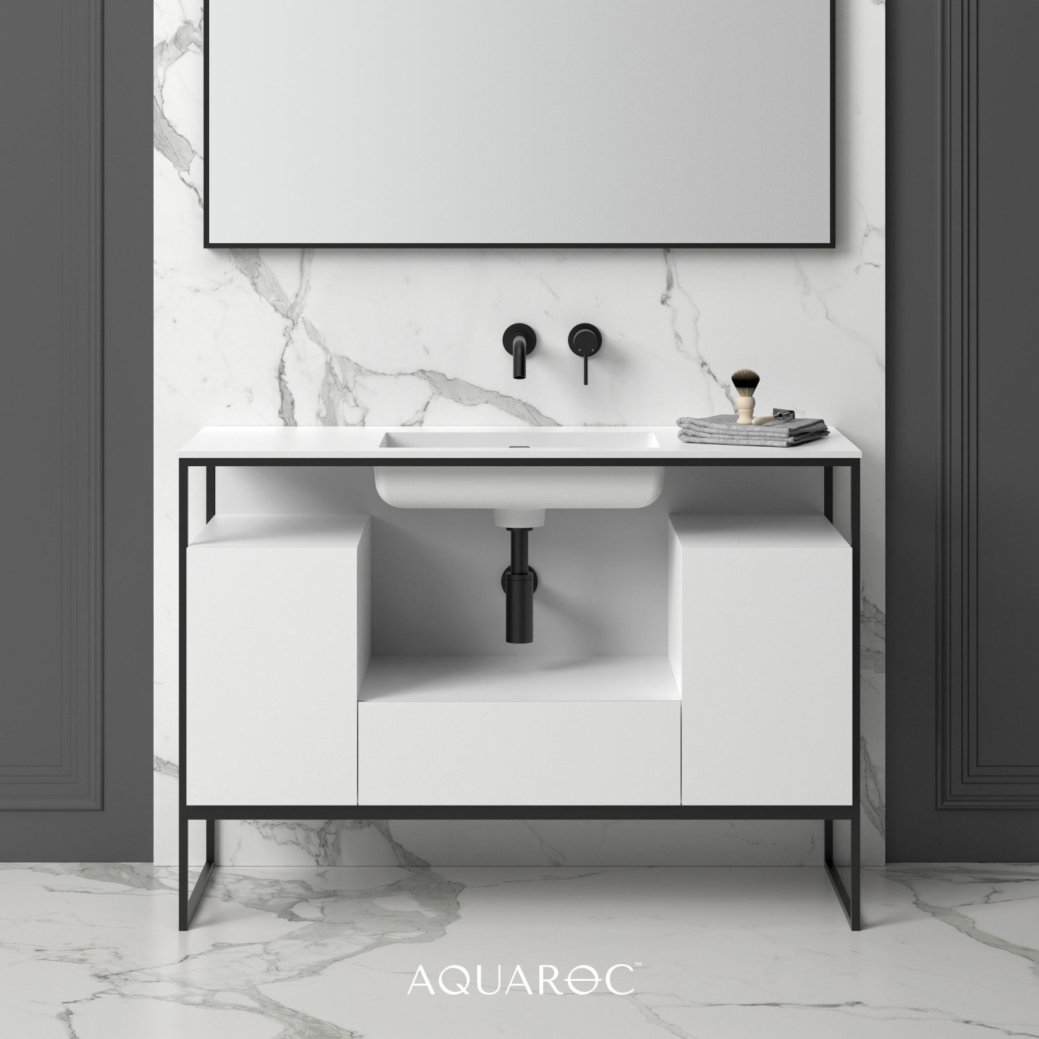 Niche Matte Black Frame Freestanding Bathroom Vanity Unit 1200 Aquaroc