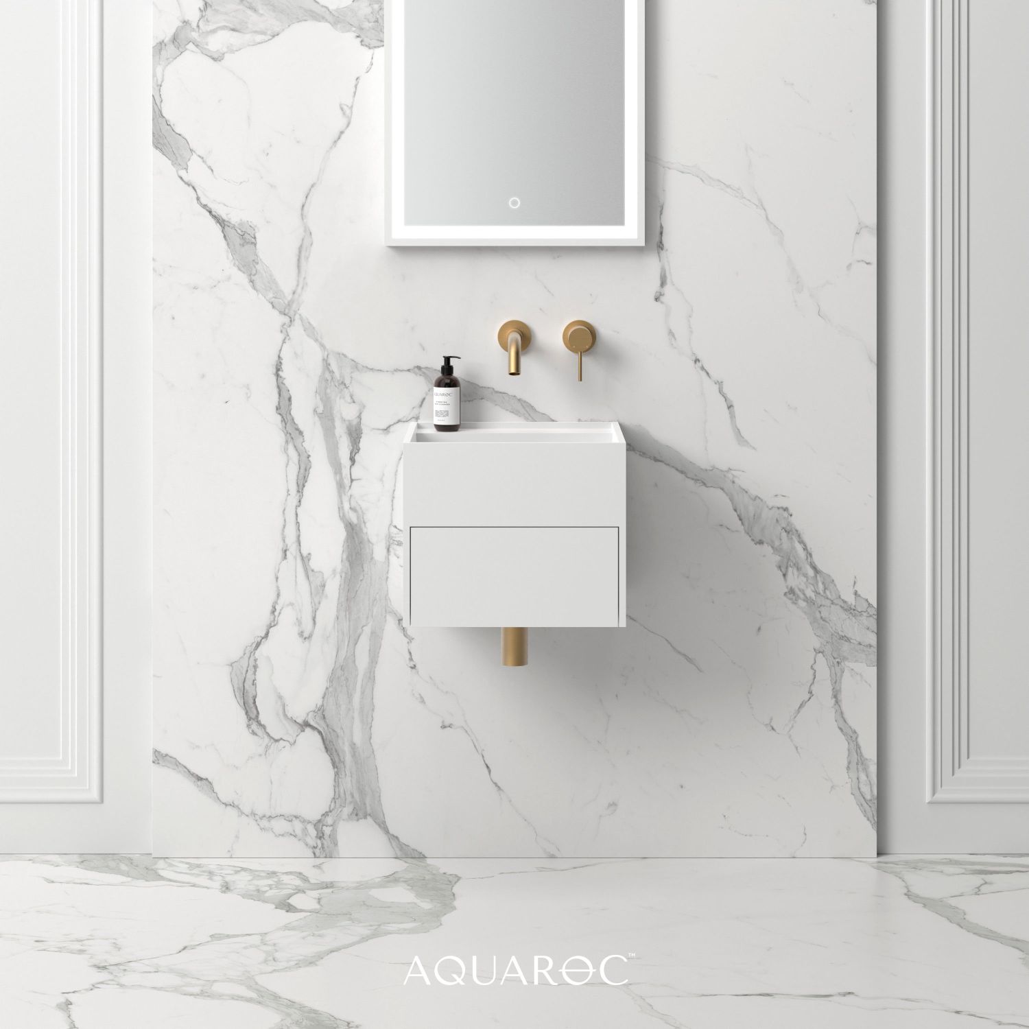 Nero Solid Surface Stone Resin Bathroom Vanity Unit Matte White 400