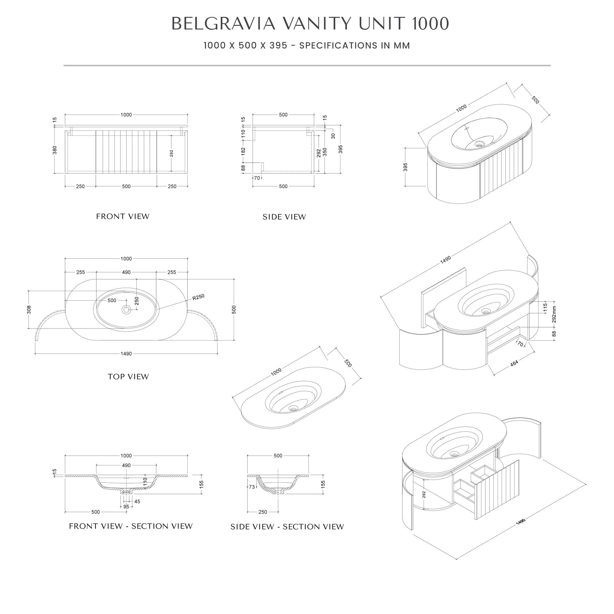 Belgravia Vanity Unit & Stone Basin 1000mm Matte Black | Aquaroc