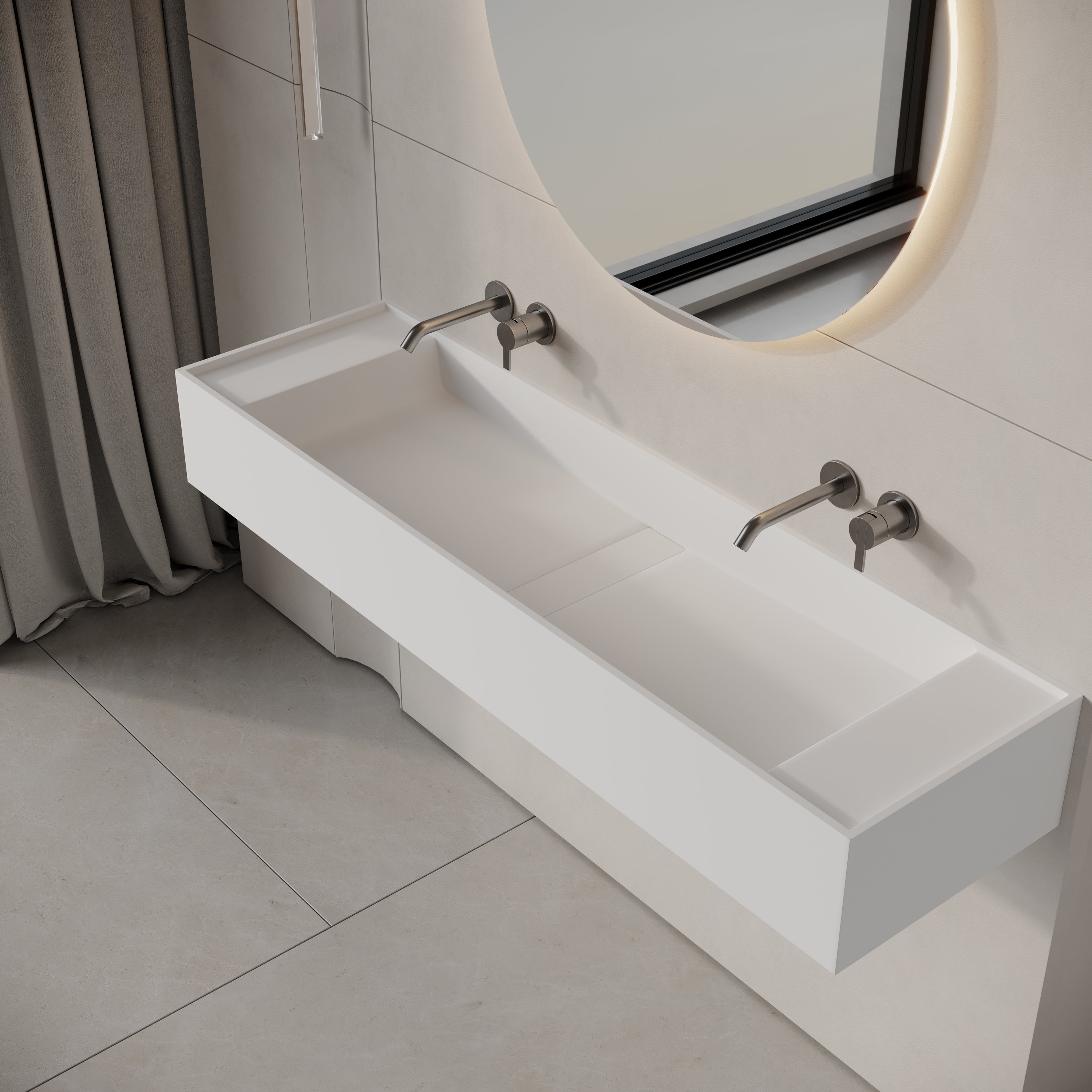 Ultra Wall Hung Double Stone Basin 1400mm Aquaroc
