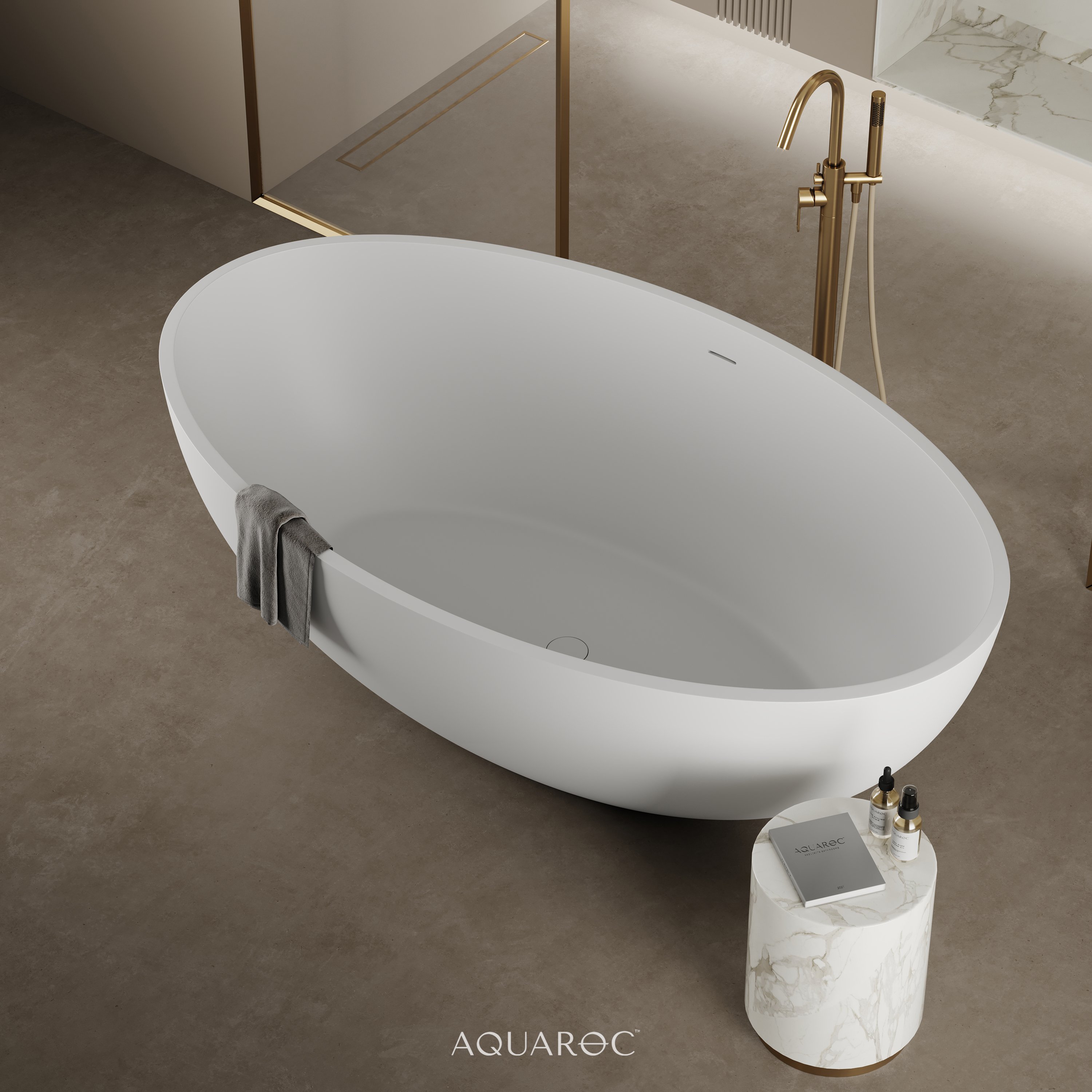Volterra Solid Surface Stone Resin Freestanding Bath 1760 Aquaroc