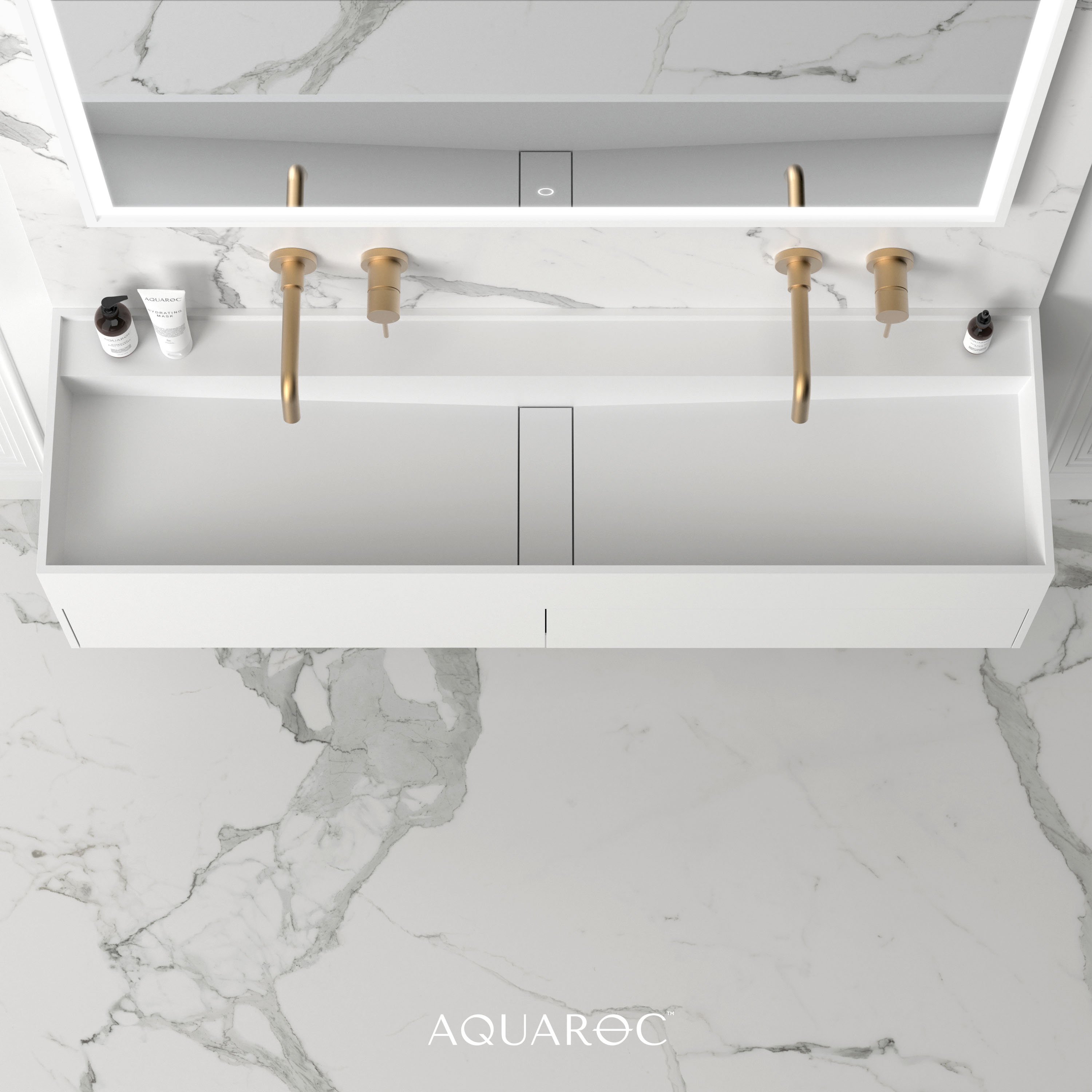 Nero Solid Surface Stone Resin Bathroom Double Vanity Unit Matte White