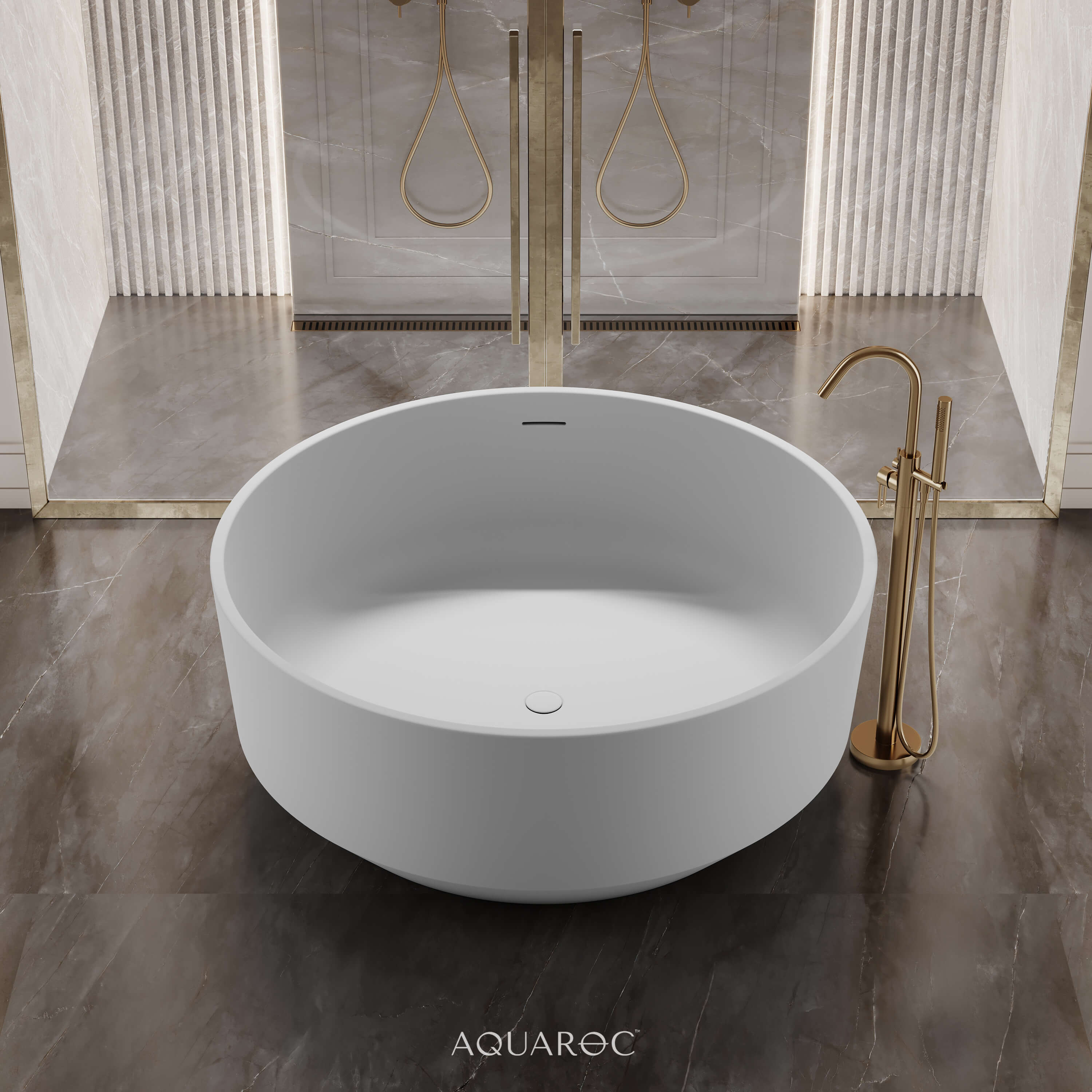 Bellagio Solid Surface Stone Resin Freestanding Round Bath D1350 Aquaroc