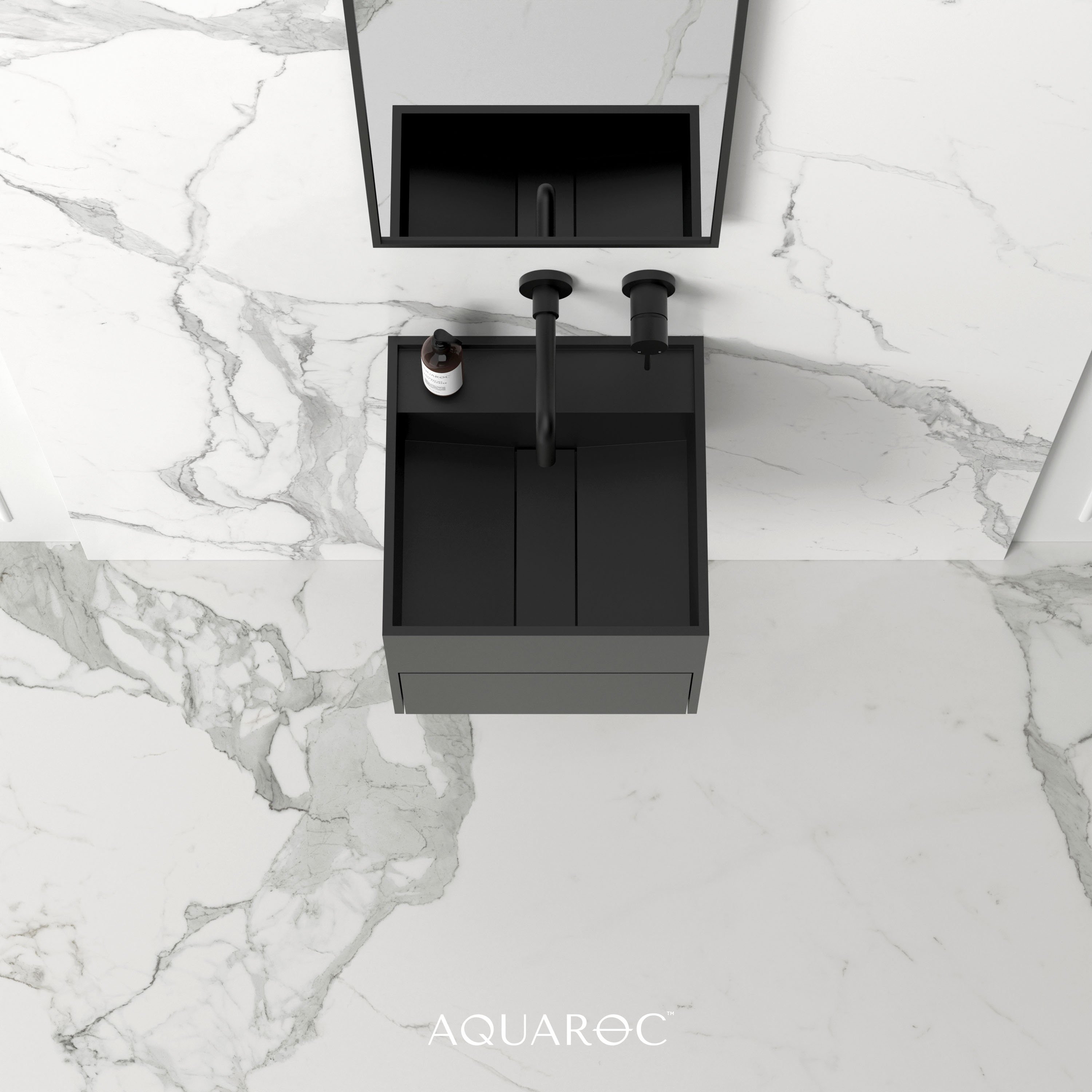 Nero Solid Surface Stone Resin Bathroom Vanity Unit Matte Black 400