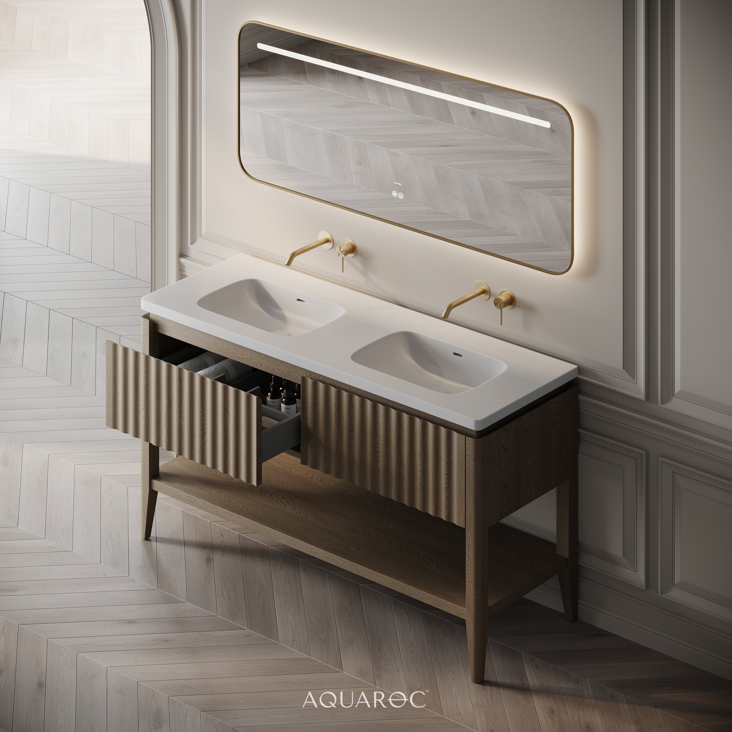Kensington Double Vanity Unit & Stone Basin 1400mm Aquaroc