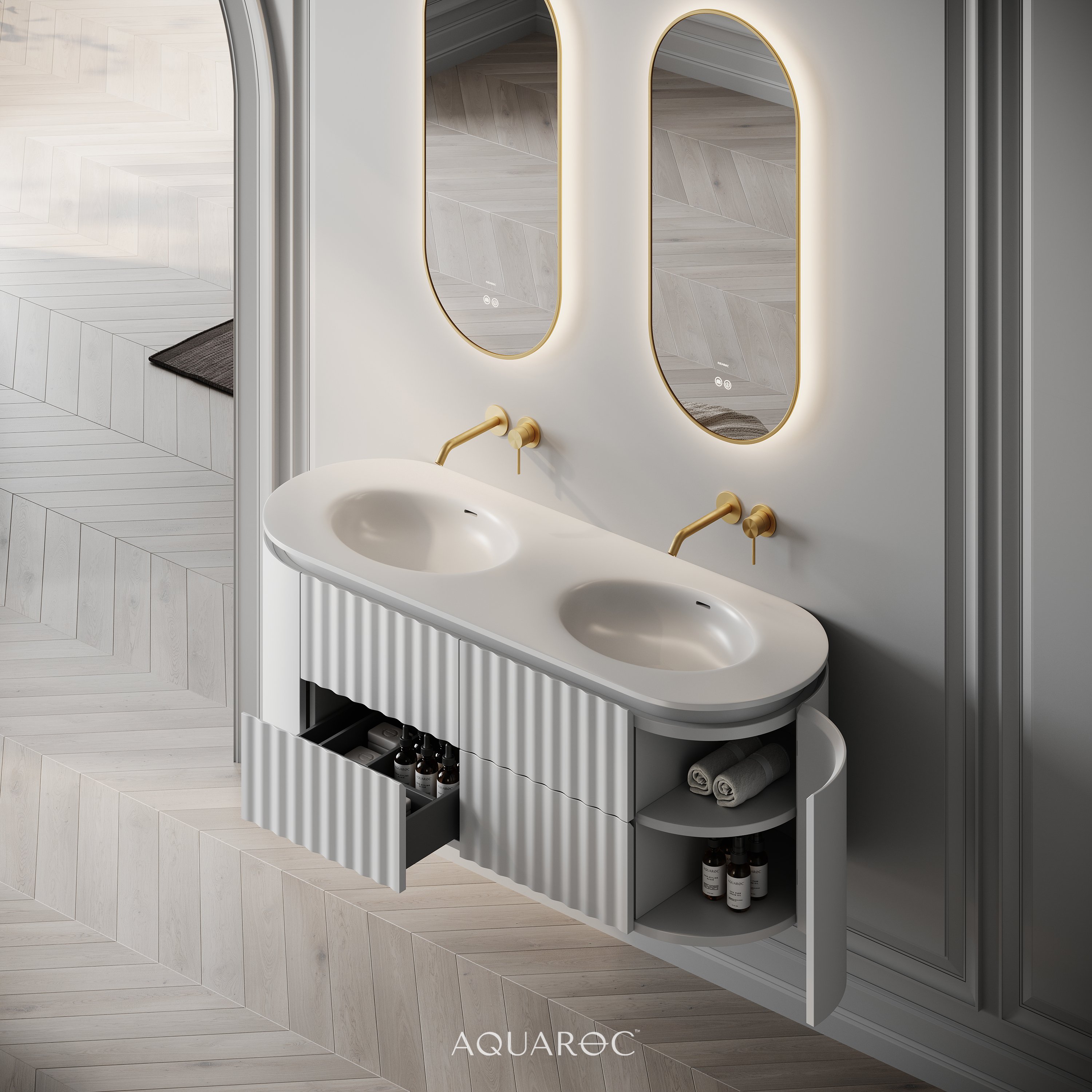 Belgravia II Double Vanity Unit & Stone Basin 1400mm Matte White | Aquaroc