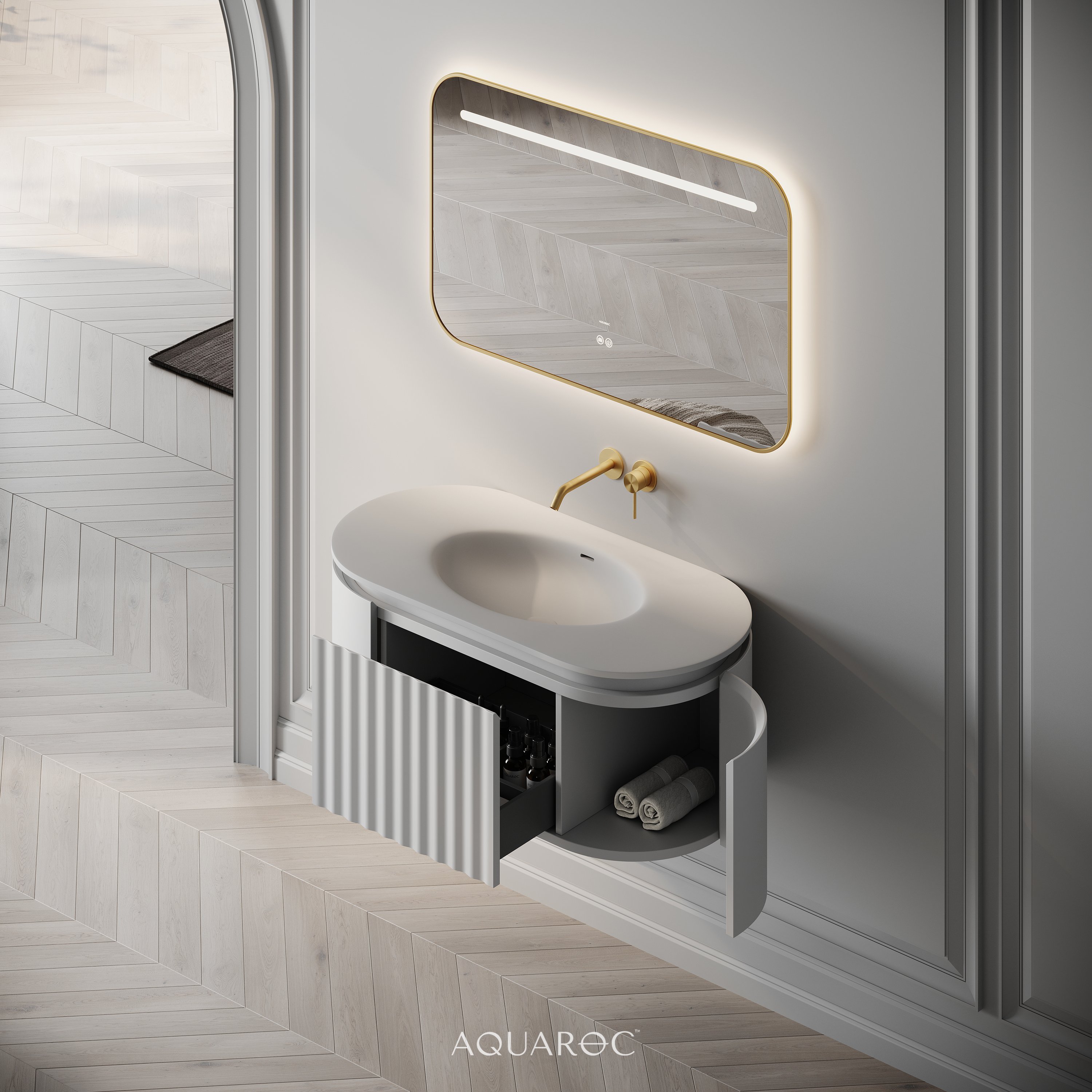 Belgravia Vanity Unit & Stone Basin 1000mm Matte White Aquaroc