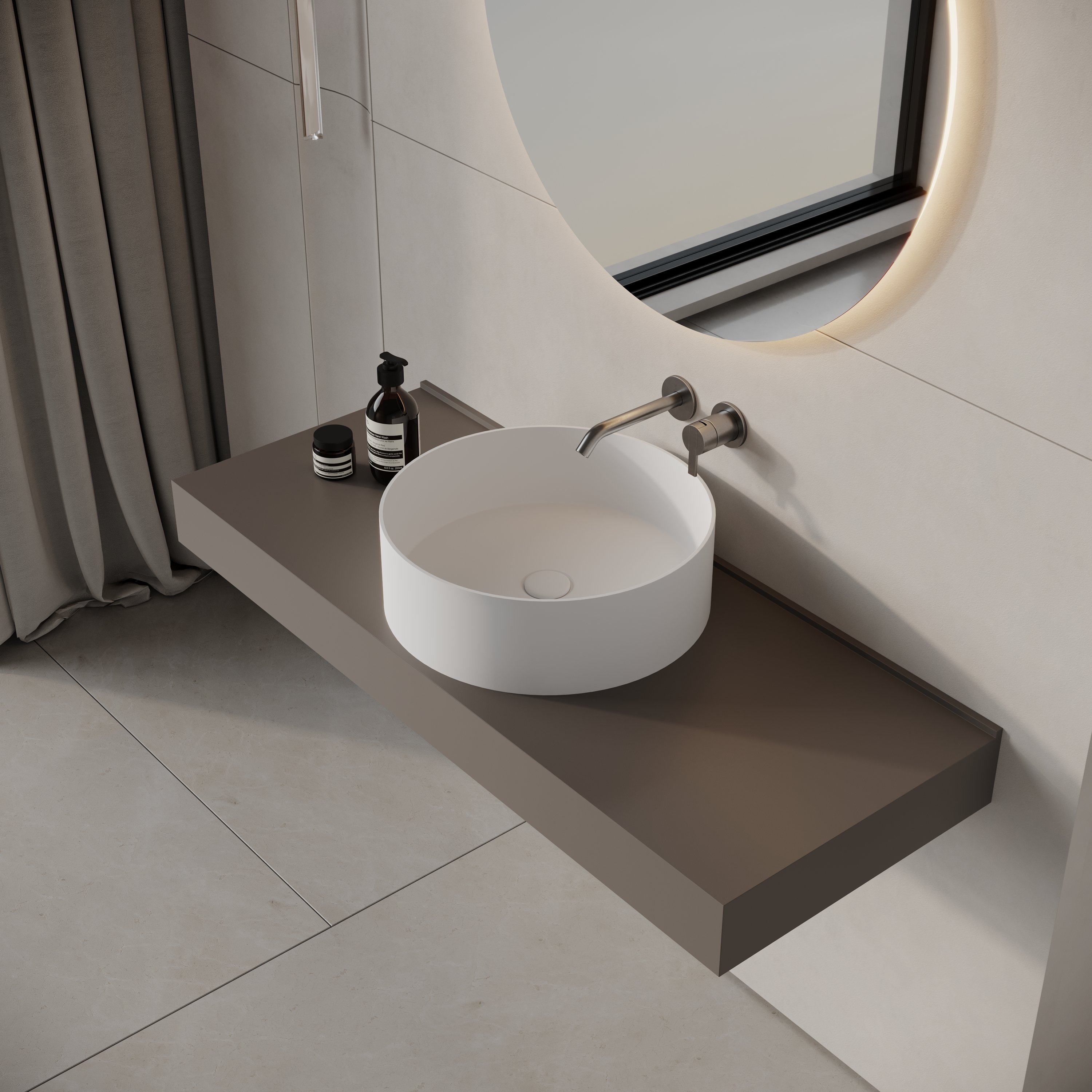 Apollo Round Countertop Stone Basin 450mm Aquaroc