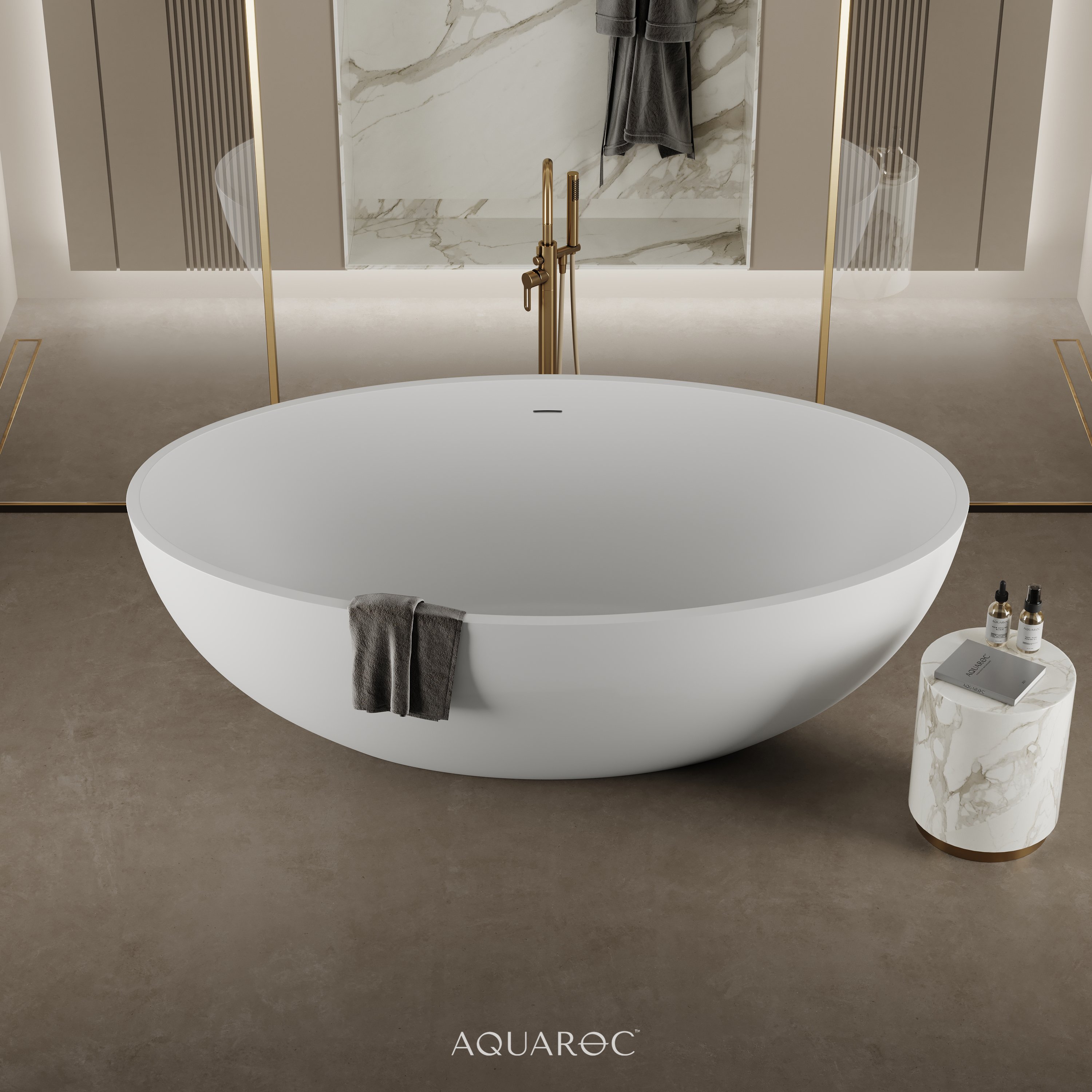 Volterra Solid Surface Stone Resin Freestanding Bath 1760 Aquaroc
