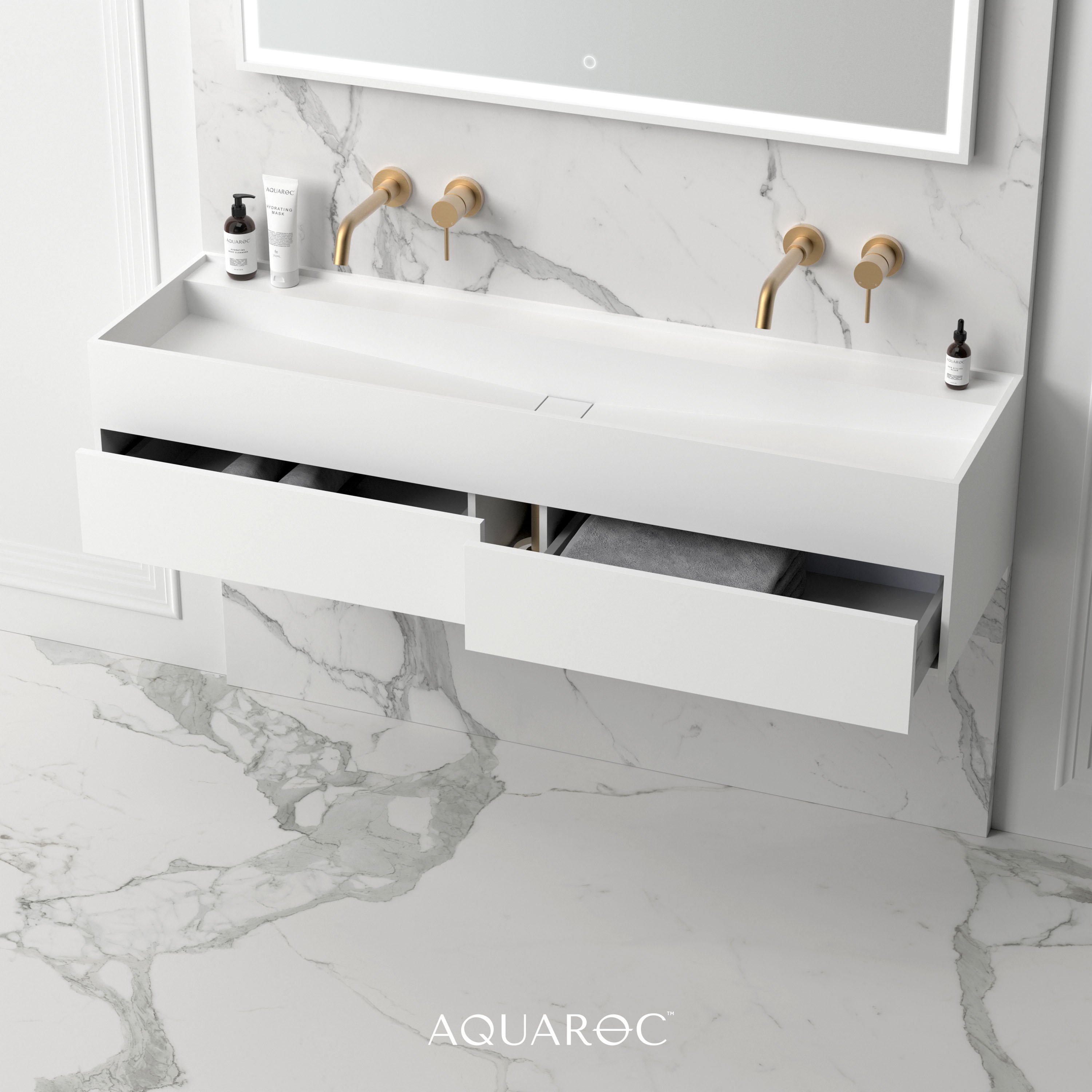 Nero Solid Surface Stone Resin Bathroom Double Vanity Unit Matte White