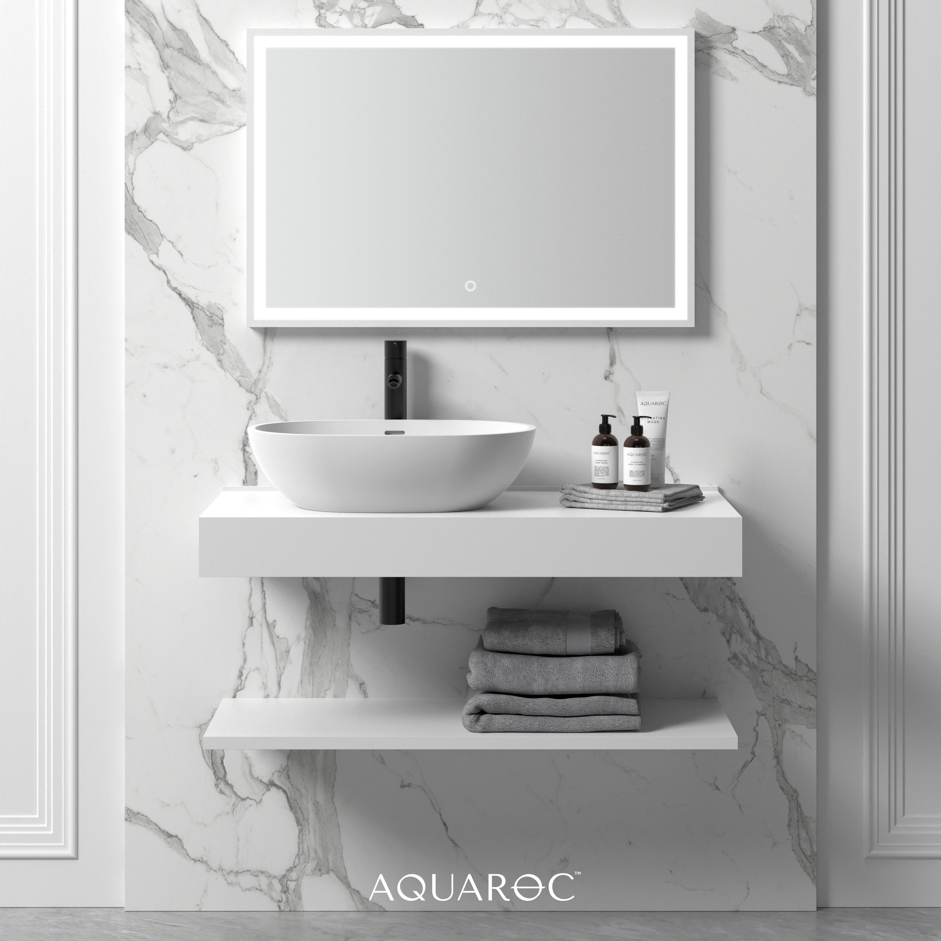 Wall Hung Solid Surface Stone Resin Countertop Basin Shelf 1000 Aquaroc