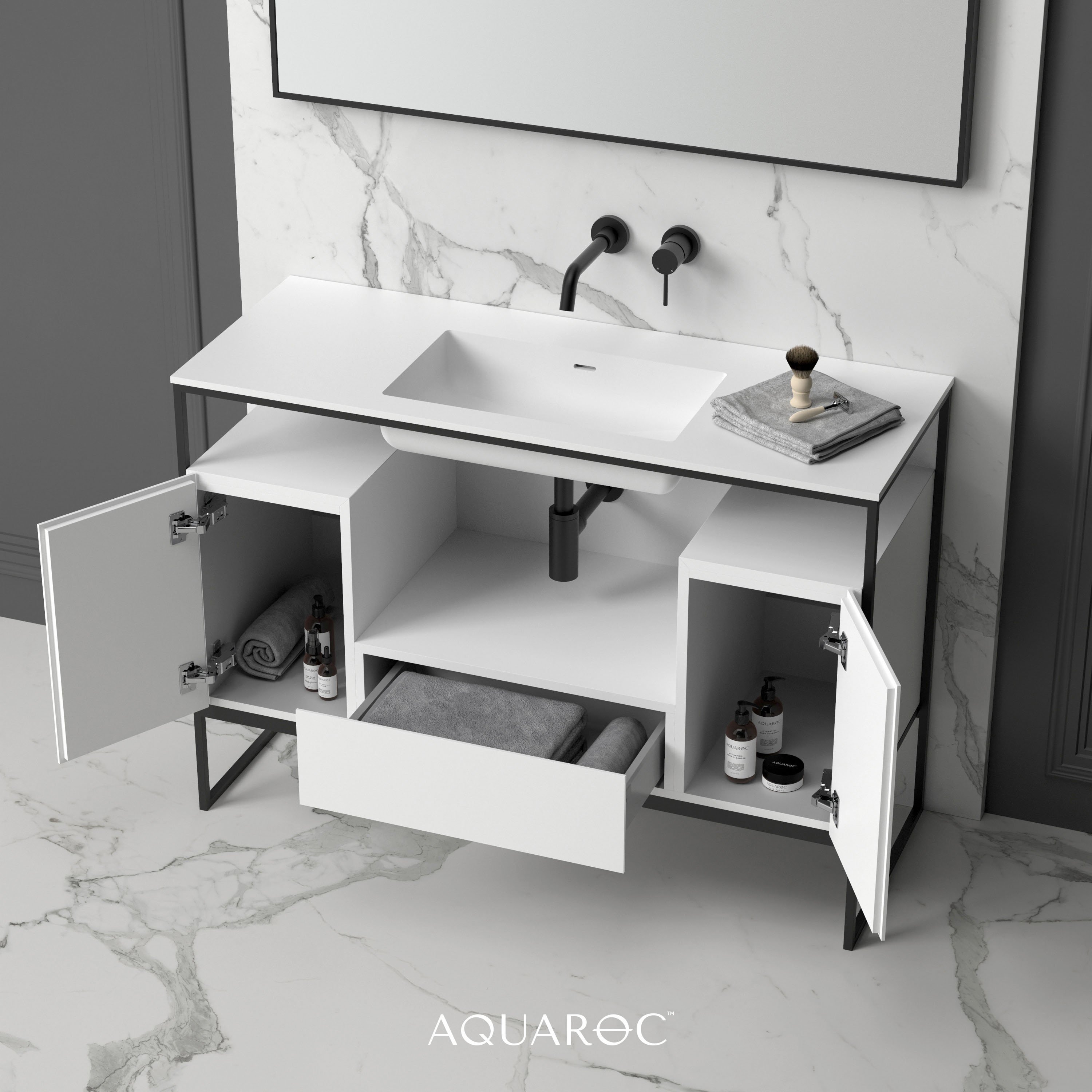 Niche Matte Black Frame Freestanding Bathroom Vanity Unit 1200 | Aquaroc