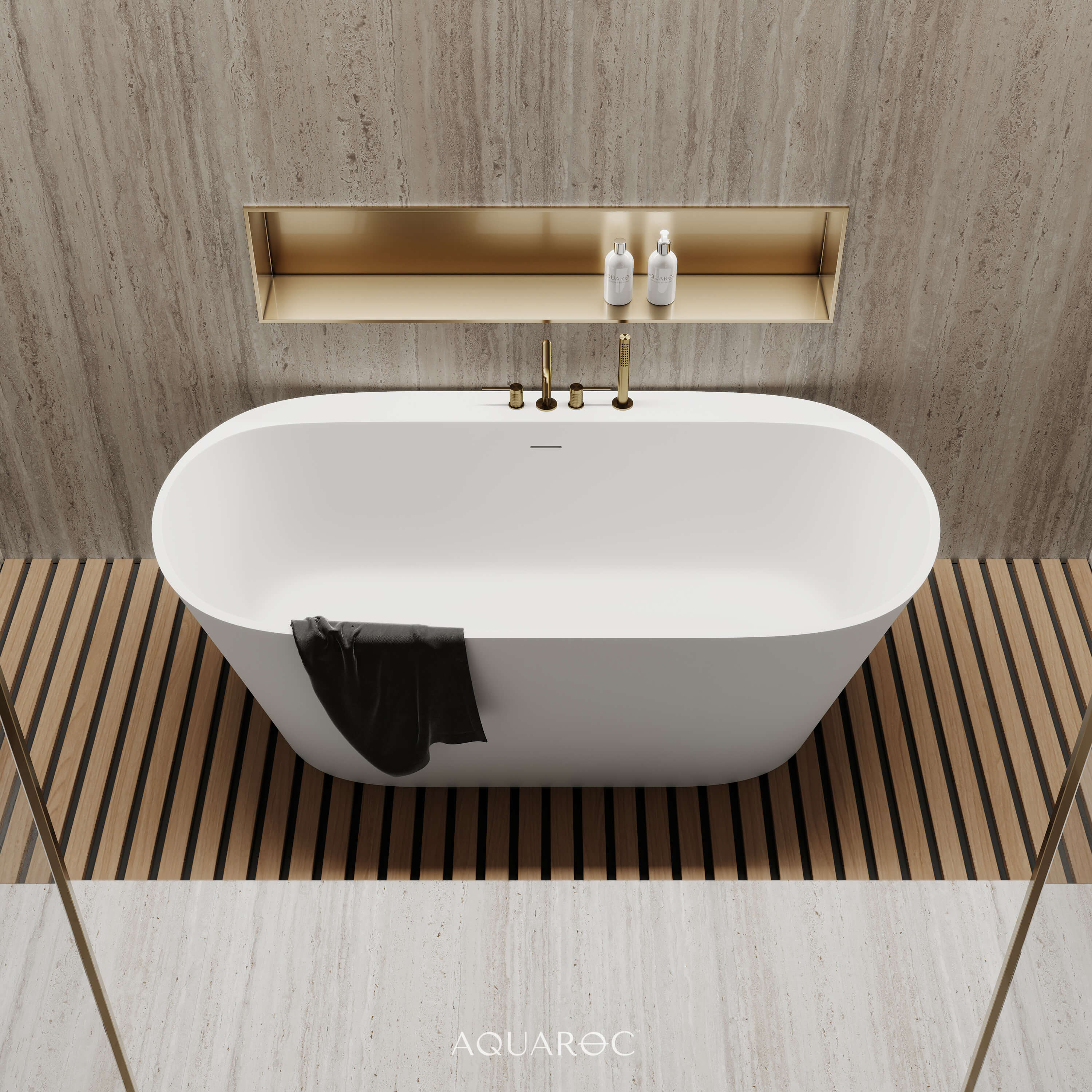 Invictus Back To Wall Freestanding Stone Bath 1700mm Aquaroc