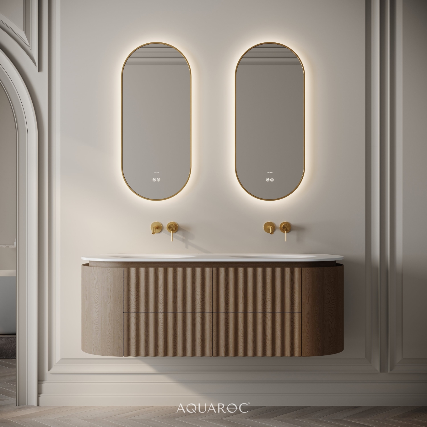 Belgravia II Double Vanity Unit & Stone Basin 1400mm Smoked Oak | Aquaroc